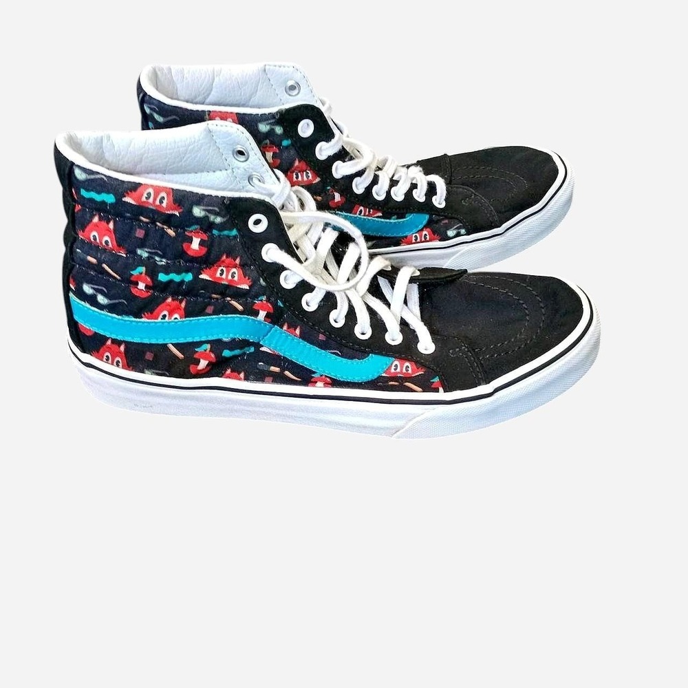 Vans x Dabs Myla black sneakers with red and teal graphic print, size US 9.5
